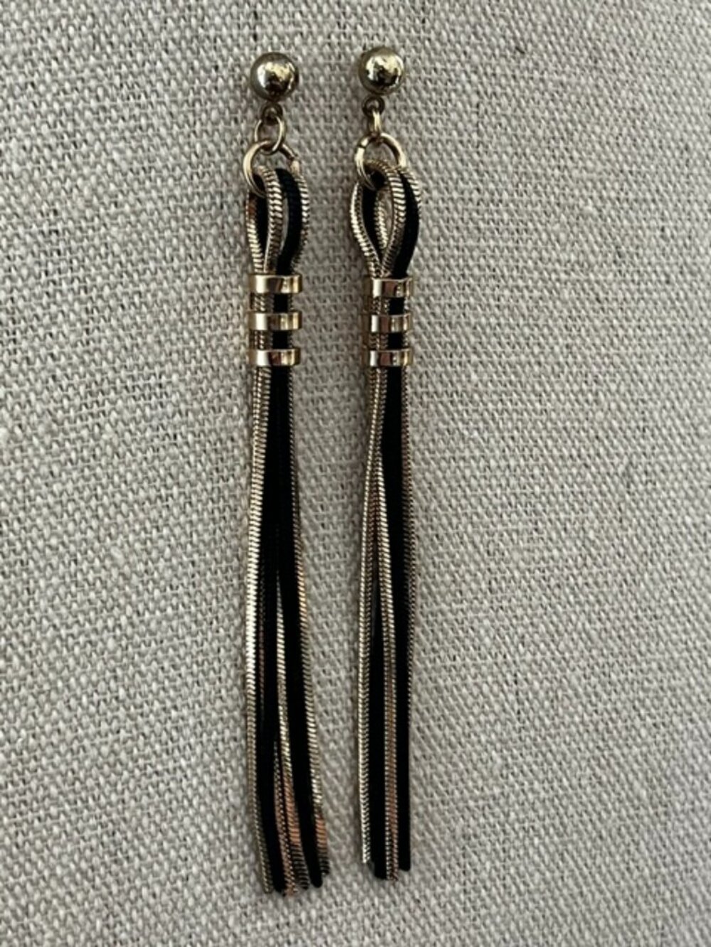 Chain Fringe Dangle Earrings Gold Black